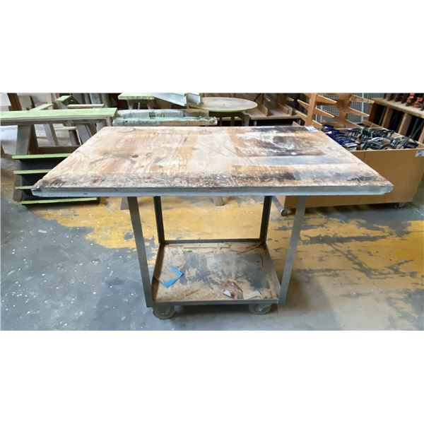 MOBILE WORK CART - STEEL FRAME WITH WOODEN TOP