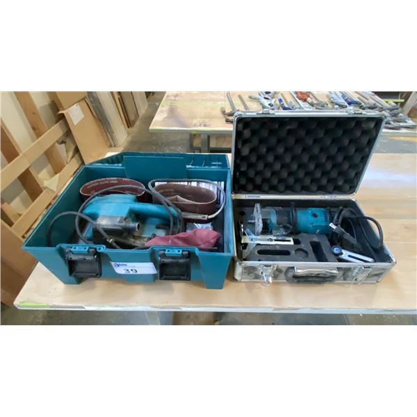 2 MAKITA CORDED POWER TOOLS - BELT SANDER AND SPINDLE ROUTER