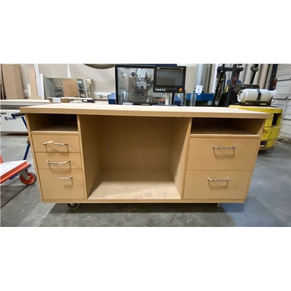 ROLLING 5 DRAWER COUNTER - APPROX. 6 1/2FT ACROSS X 2 1/2FT WIDE X 3 1/2FT HIGH