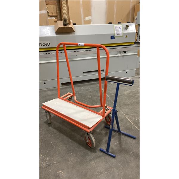MOBILE SHOP MATERIAL CART AND ADJUSTABLE MATERIAL ROLLER STAND