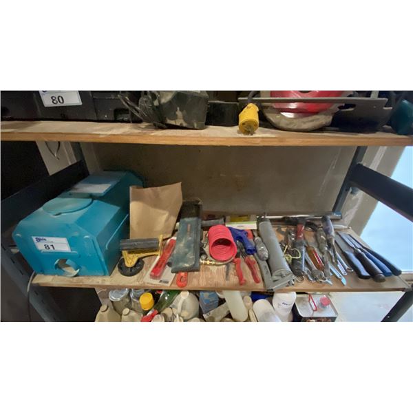 SHELF OF ASSORTED TOOLS