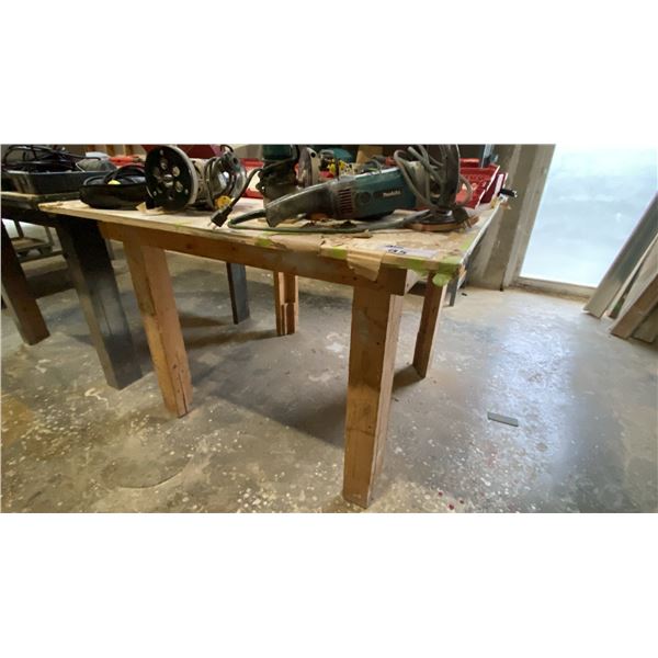 SQUARE WOODEN WORK TABLE - APPROX. 4FT X 4FT X 3FT HIGH