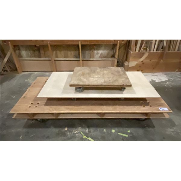 GROUP OF 3 ASSORTED SIZE WOODEN PLATFORM DOLLIES