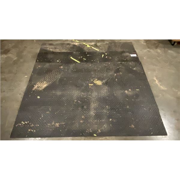 GROUP OF 3 HEAVY DUTY BLACK RUBBER CHECKER-PLATE FLOOR MATS - APPROX. 4FT X 6FT