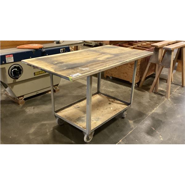 MOBILE WORK CART - STEEL FRAME WITH WOODEN TOP