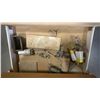 Image 6 : 4 DRAWER WOODEN CABINET WITH CONTENTS & SMALL WOOD SHOP TABLE
