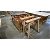 Image 2 : 2 WOOD SAW HORSES, ROLLING WOODEN STORAGE BIN & WOOD SHOP TABLE