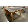 Image 5 : 2 WOOD SAW HORSES, ROLLING WOODEN STORAGE BIN & WOOD SHOP TABLE