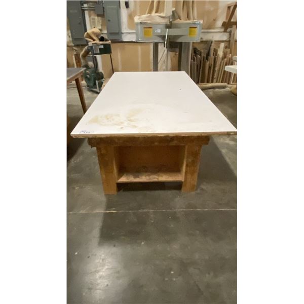 LARGE WOOD SHOP TABLE WITH POWER OUTLETS APPROX 97"L X 49"W X 31"H