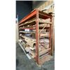 Image 4 : 1 BAY OF ORANGE PALLET RACKING SOME SHELVING MODIFIED WITH WOOD APPROX 12'L X 3.5'D X 8'H