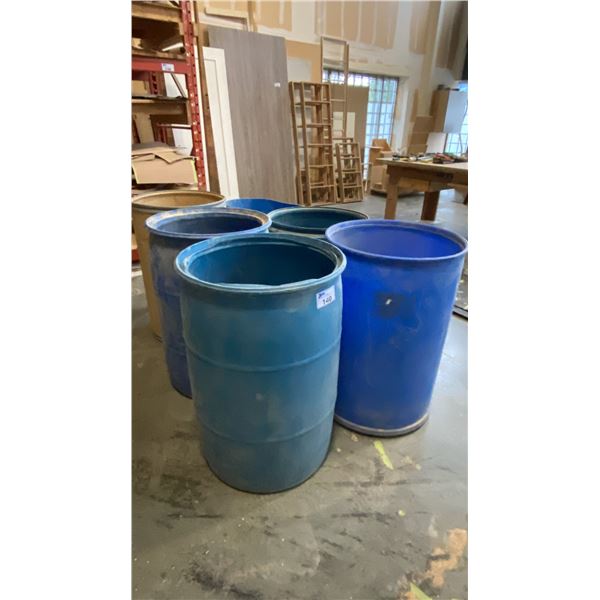 5 PLASTIC BARRELS & 1 CARDBOARD BARREL