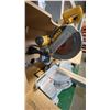 Image 2 : DEWALT DW708, 12" COMPOUND MITER SAW ON WORK BENCH WITH ASSORTED HARDWARE CONTENTS