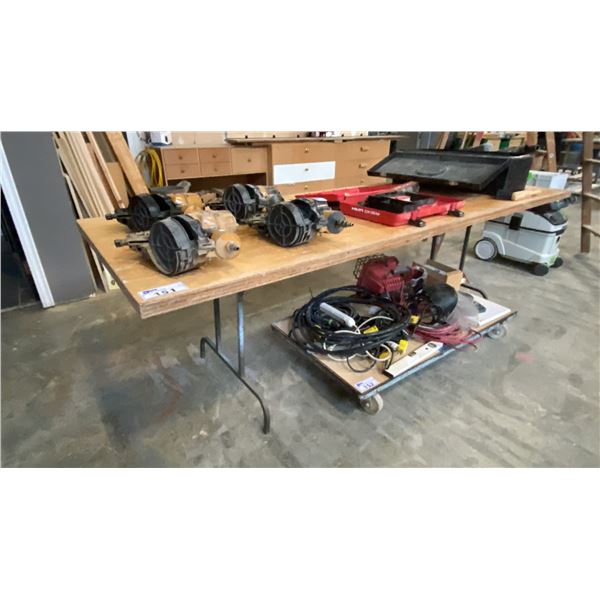 METAL FRAMED 1.5" THICK WOOD TOP FOLDING TABLE APPROX 96"L X 36"W X 30"H