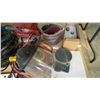 Image 3 : METAL MOBILE PLATFORM CART WITH ASSORTED SHOP ITEMS- EXTENSION CORDS, POWER LIGHT, SANDPAPER,