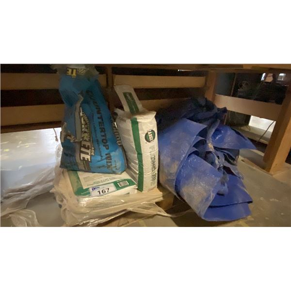 LARGE INDUSTRIAL TARP, 3 BAGS OF CEMENT