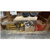 Image 1 : 2 YELLOW WORK LIGHTS, BOX OF HARD HATS AND 2 JERRY CANS