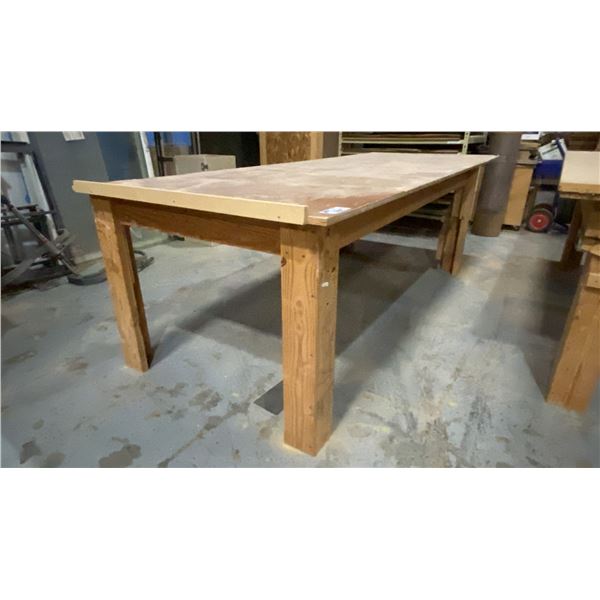 WOODEN WORK TABLE W/BUILT-IN RECORD ENGLAND #53 VISE  - APPROX.10FT X 3FT X 3FT HIGH