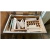 Image 9 : LARGE GROUP OF ASSORTED ITEMS - LARGE SHELF UNIT, WOOD CABINETS, CHAIRS, BAMBOO, TOOL & STORAGE