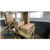 Image 2 : LARGE GROUP OF ASSORTED ITEMS - WOOD SHELF UNITS, DESK, TOOLS, HARDWARE AND MORE