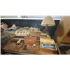 Image 5 : LARGE GROUP OF ASSORTED ITEMS - WOOD SHELF UNITS, DESK, TOOLS, HARDWARE AND MORE