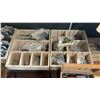 Image 6 : LARGE GROUP OF ASSORTED ITEMS - WOOD SHELF UNITS, DESK, TOOLS, HARDWARE AND MORE