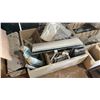 Image 8 : LARGE GROUP OF ASSORTED ITEMS - WOOD SHELF UNITS, DESK, TOOLS, HARDWARE AND MORE