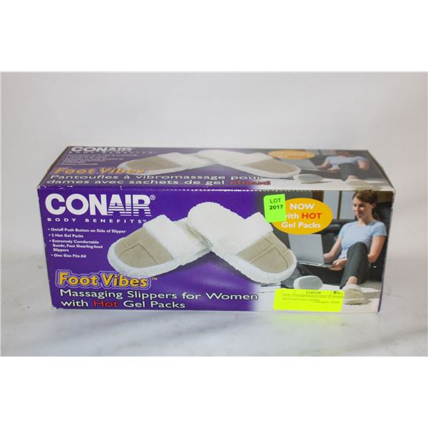 NEW CONAIR MASSAGING SLIPPERS WITH HOT GEL PACKS,