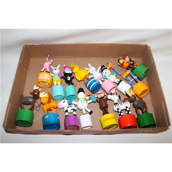 VINTAGE 16 WOOD PUSH-UP TOYS