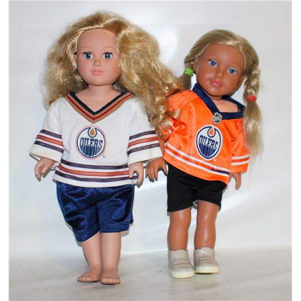 16" DOLLS WEARING OILERS HOCKEY JERSEYS