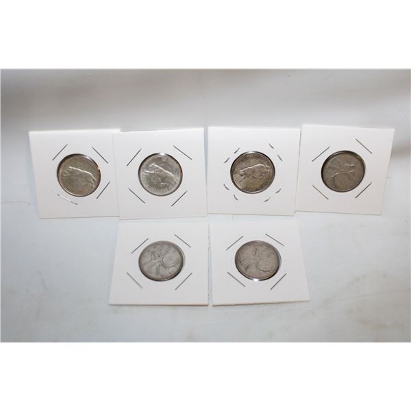 6 X CANADIAN 25 CENT PIECES - 3 X 1867-1967 +
