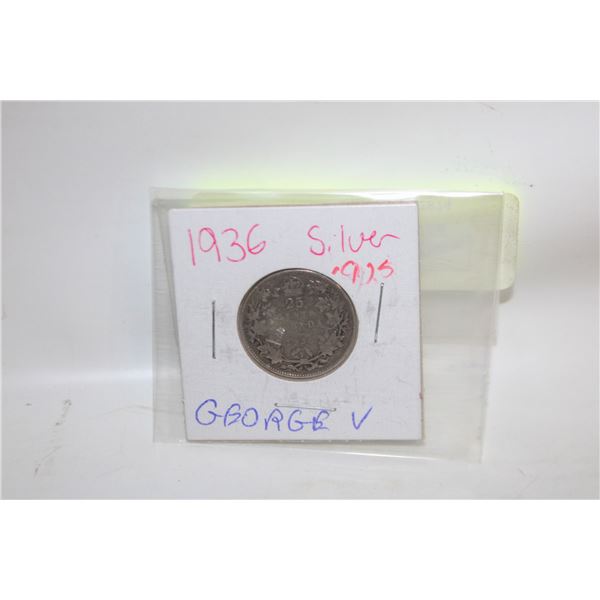 1936 GEORGE V QUARTER SILVER