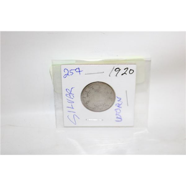 1920 GEORGE V QUARTER SILVER VERY WORN