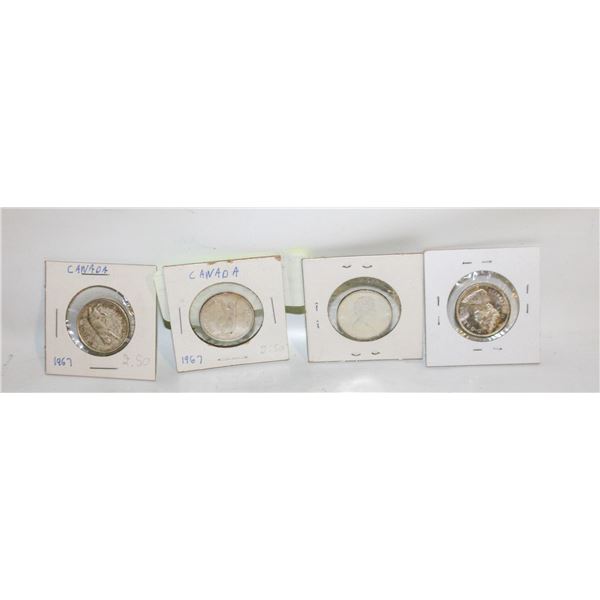 1967 CANADA 25 CENT SILVER BOBCAT (LOT OF 4)