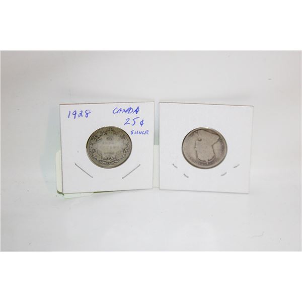 1902 AND 1928 CANADA 25 CENT SILVER COINS