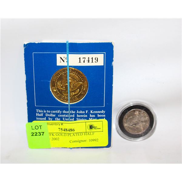 1985 US JFK GOLD PLATED HALF DOLLAR/ 2002
