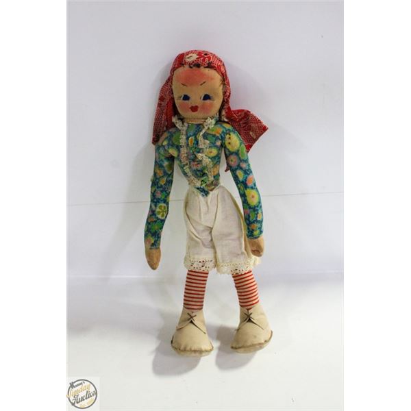 CIRCA 1940'S-50'S HAND SEWN POLISH 15" RAG DOLL