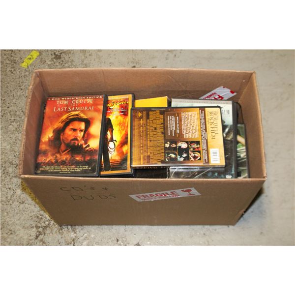 BOX OF CDS AND DVDS