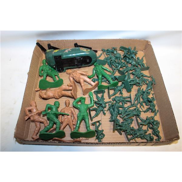 ASSORTED TOY SOLDIERS AND MILITARY HELICOPTER