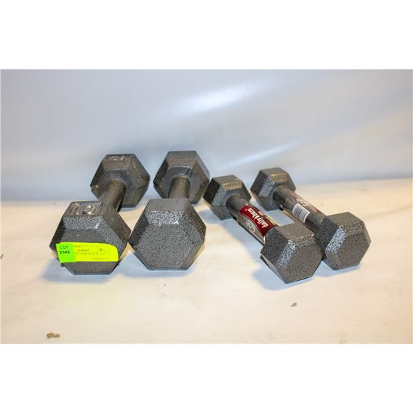 PAIR OF 10LB + PAIR OF 5LB CAST IRON HAND