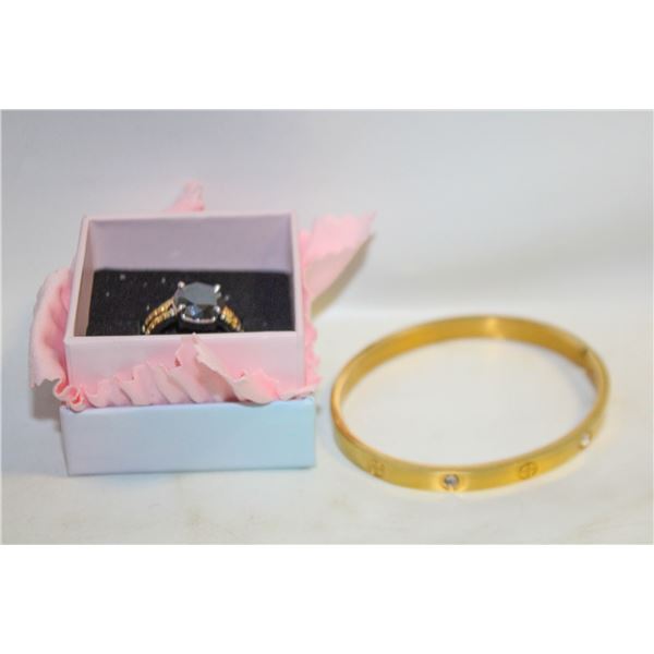GOLDTONED SNAP OPEN BRACELET + 2PC RING