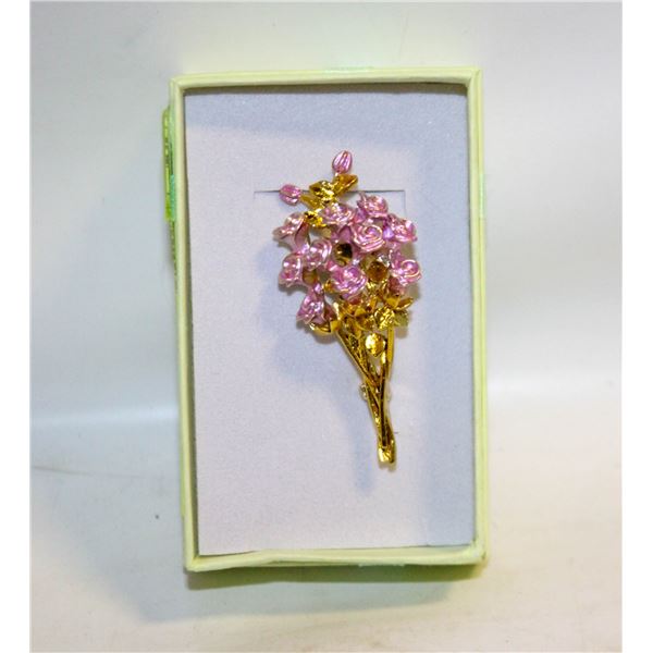 NEW FLORAL BROOCH WITH PINK ENAMEL