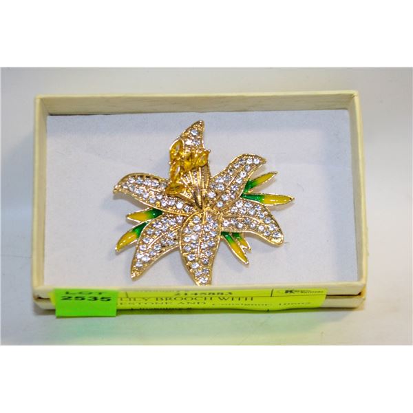 NEW LILY BROOCH WITH RHINESTONE AND