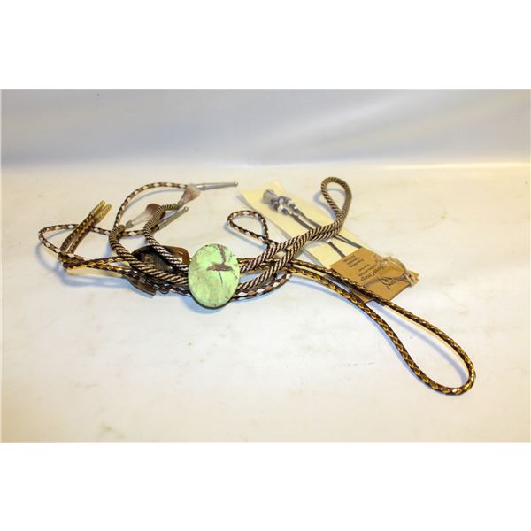 3 POLISHED STONE BOLO TIES, AND MARCO