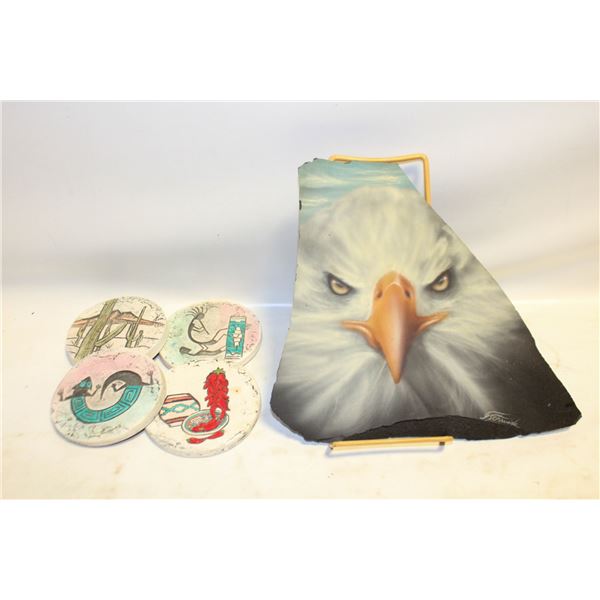 ARTIST SIGNED BALD EAGLE ON SLATE WITH