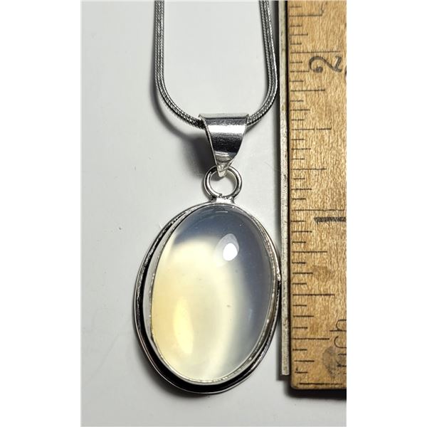 9)  NATURAL OVAL OPALINE PENDANT ON 16"