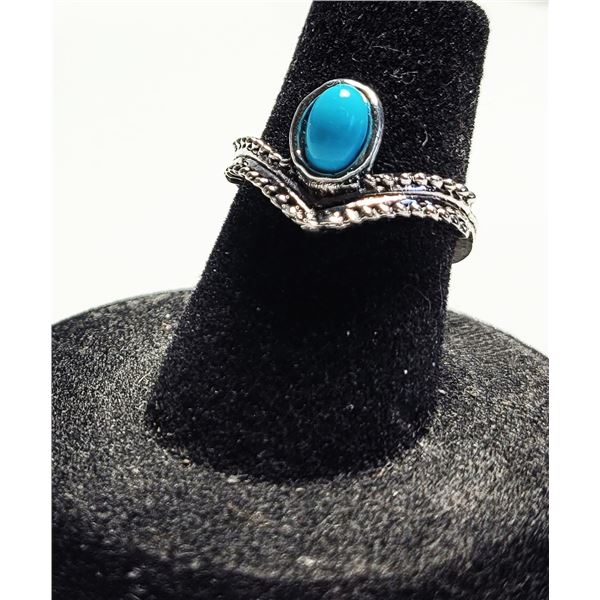 15)  SILVER TONE WITH OVAL TURQUOISE STONE,