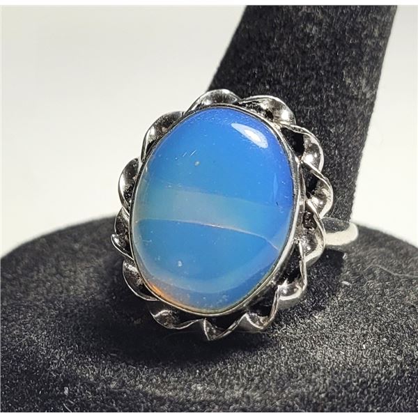 8)  NATURAL OVAL OPALINE SIZE 8 RING WITH