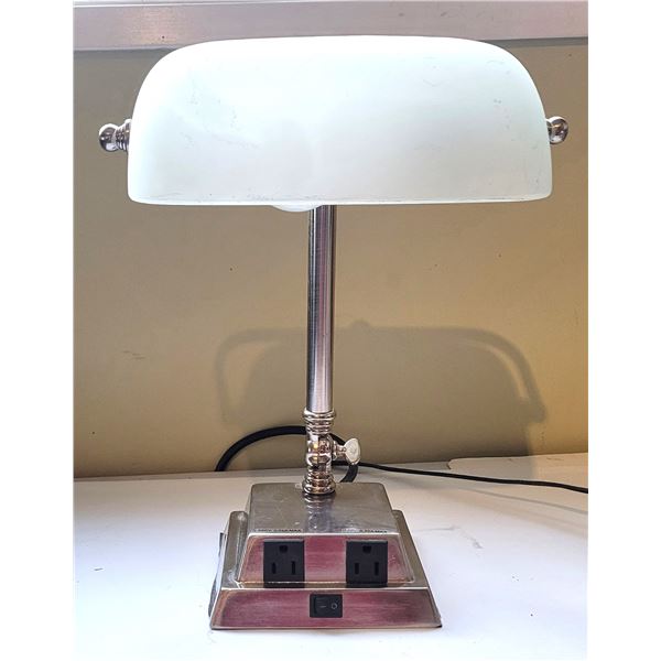 2)  BANKER'S LAMP WITH 2 ELECTRICAL OUTLETS.