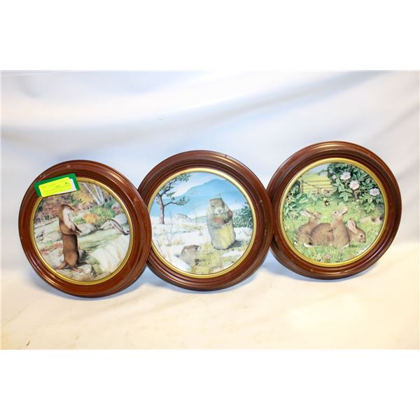 3 WOODLAND YEAR PLATES WITH OTTERS/WOODBUCKS