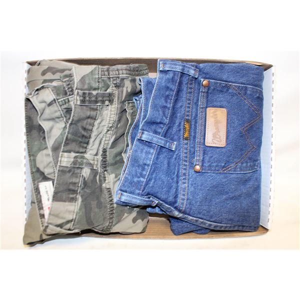 MENS 36W CAMO LINED AND CLASSIC WRANGLERS